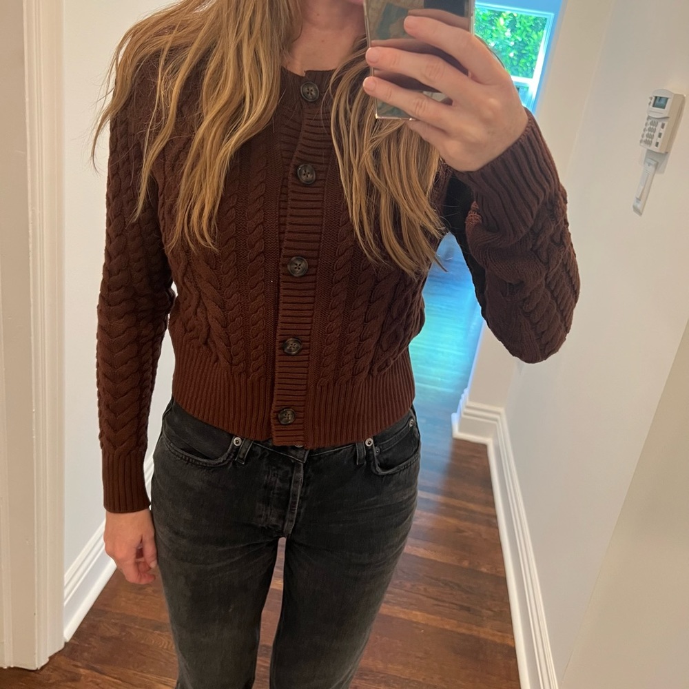 Reformation Foret Cable Knit Cardigan - Chestnut - XS